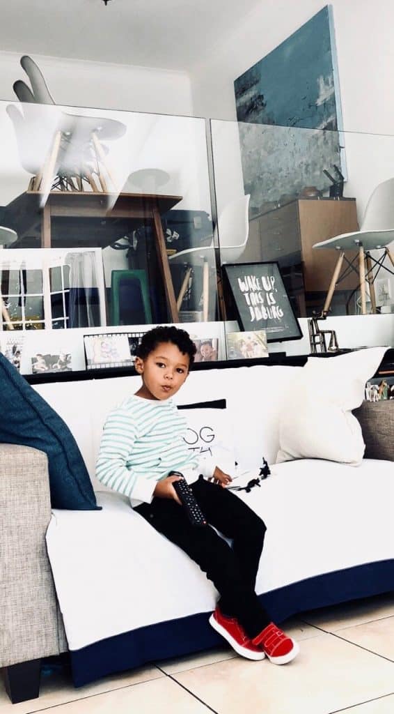 At home with Tim's son.
